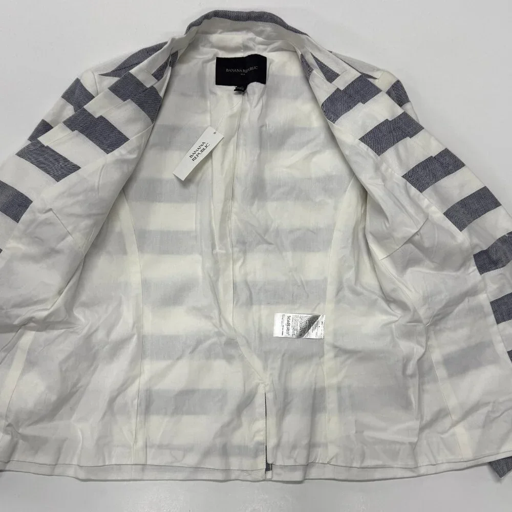 Banana‎ Republic Blazer Womens Sz 4 Gray Stripe NWT Linen Blend Career Work